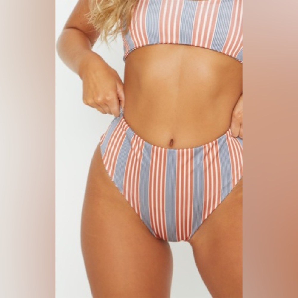 Brown Double Stripe High Waisted Bikini Bottom